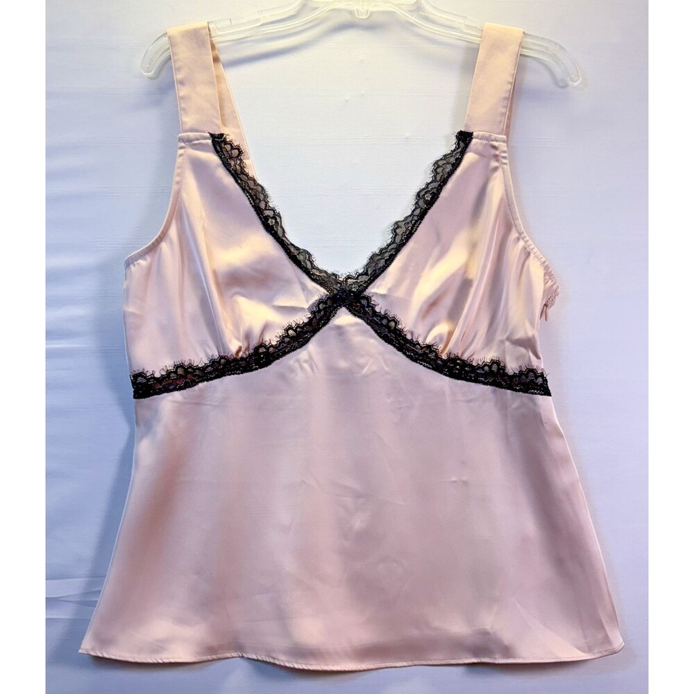 JustFab womens camisole blush/black satin wide straps casual work Large NwT